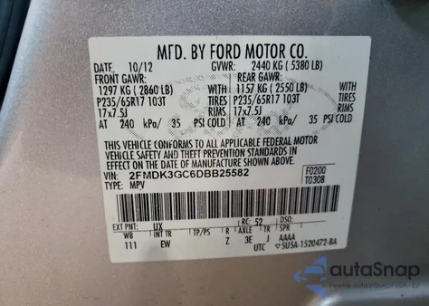 2013 Ford Edge Se z USA, uszkodzony, nr VIN 2FMDK3GC6DBB25582